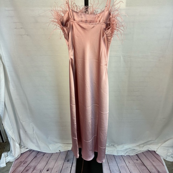 NWT Blu Pepper Pink Satin Slip Dress Feather Trim M NWT Blu Pepper Pink Satin Slip Dress Feather Trim M